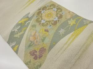 綴れ華紋に草花・鶴模様織出し名古屋帯